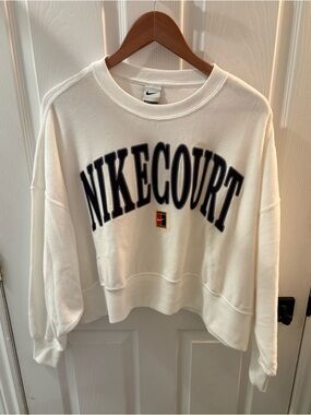Nike White Crewneck Sweatshirt with Black Logo and Multicolor Patch